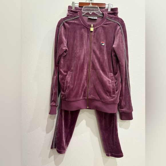 FILA UO Exclusive Laina Velour Plum Track Jacket w/Matching Pants, Gold Zip, Sm - Picture 9 of 12